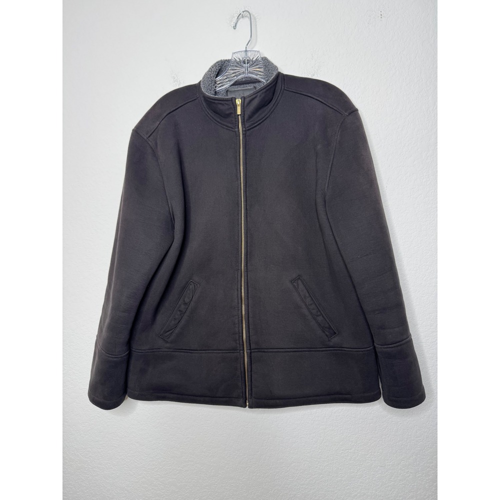 Lauren Ralph Lauren Black Faux‎ Shearling Lined Full Zip Jacket Size Petite P/L